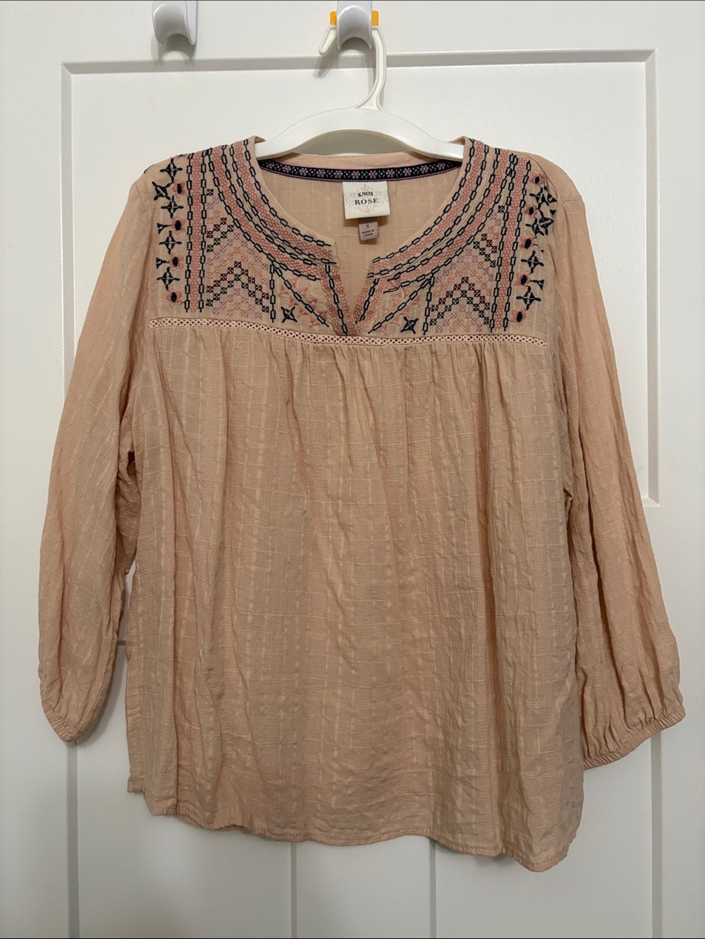 Rose & Olive Peach Tunic with Navy Embroidery